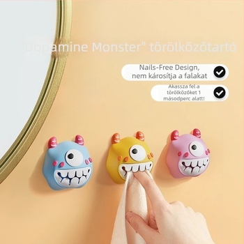 Little Monster – fúrás nélküli törölközőklipsz és fürdőszobai tároló, nyomógombos kampó