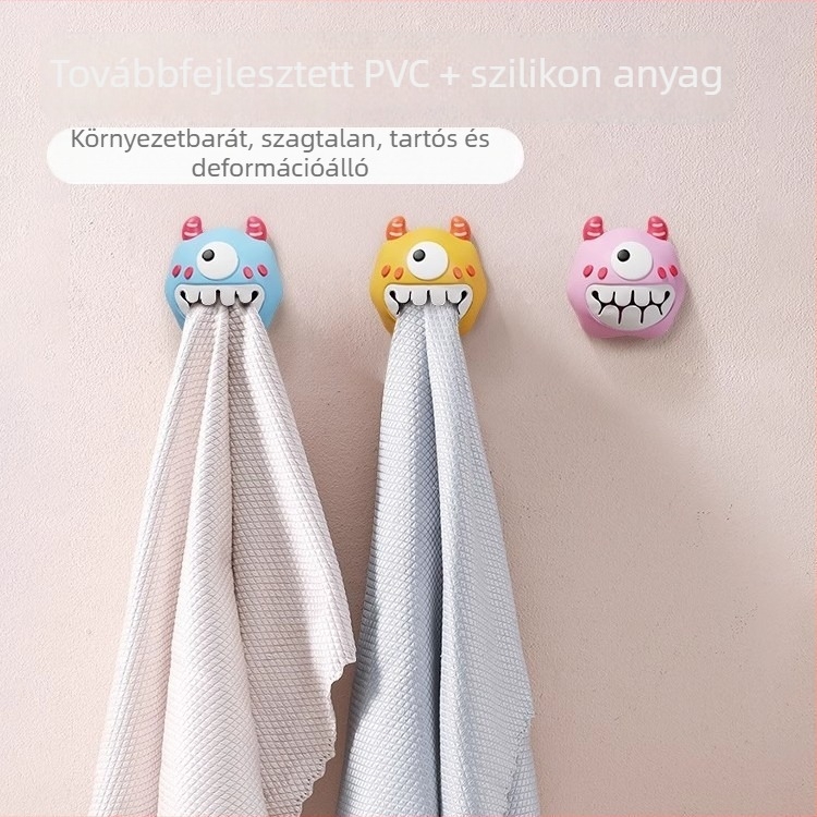Little Monster – fúrás nélküli törölközőklipsz és fürdőszobai tároló, nyomógombos kampó