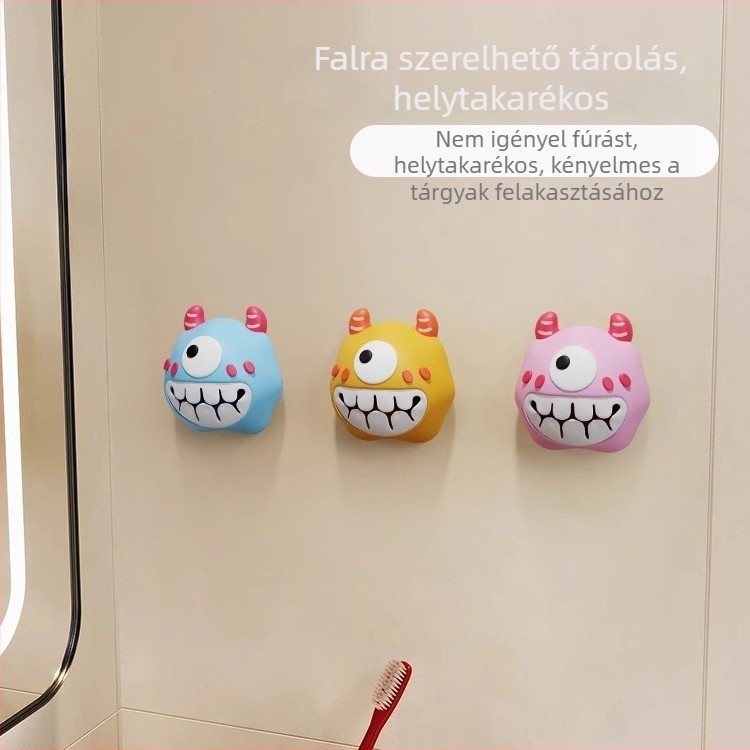 Little Monster – fúrás nélküli törölközőklipsz és fürdőszobai tároló, nyomógombos kampó