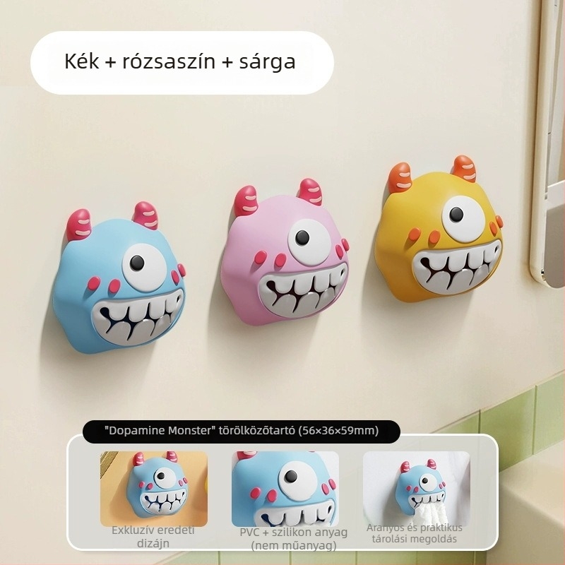 Little Monster – fúrás nélküli törölközőklipsz és fürdőszobai tároló, nyomógombos kampó