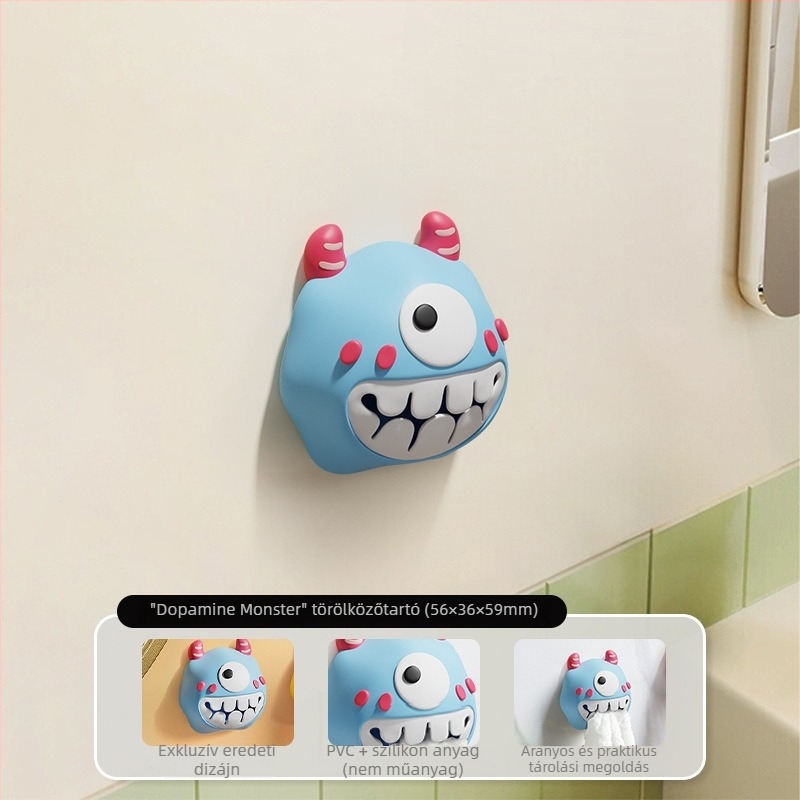 Little Monster – fúrás nélküli törölközőklipsz és fürdőszobai tároló, nyomógombos kampó