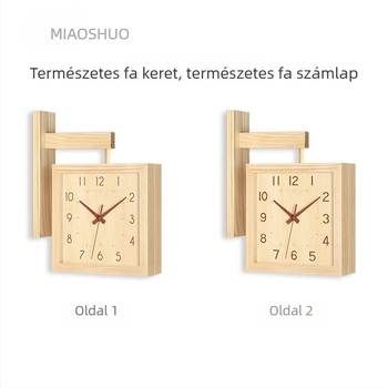 Fali óra, kétoldalas, tömörfa, minimalist dizájn, elemes működés, sima másodperc-mutató