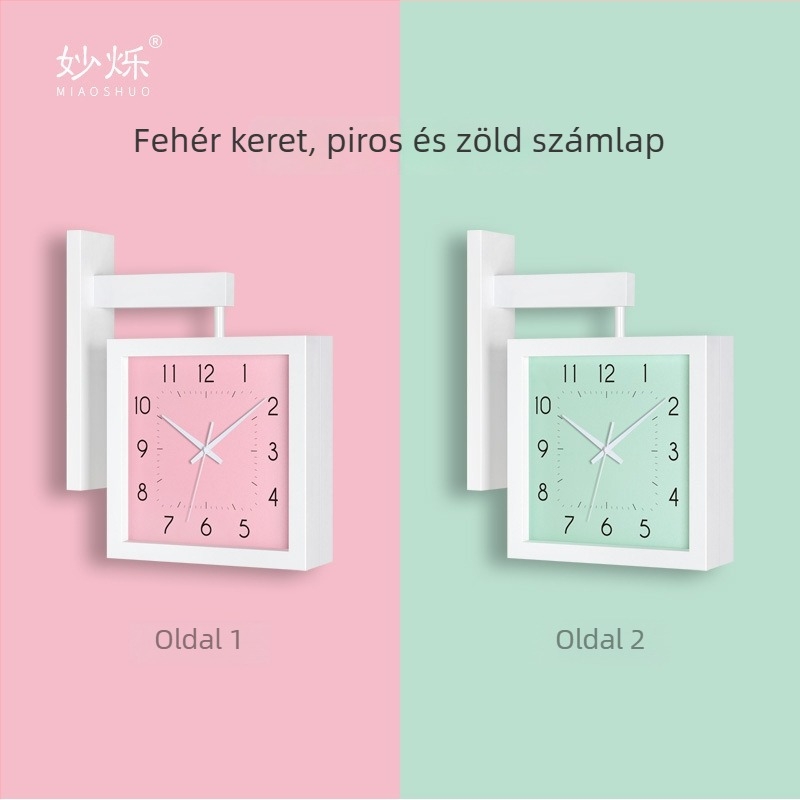 Fali óra, kétoldalas, tömörfa, minimalist dizájn, elemes működés, sima másodperc-mutató