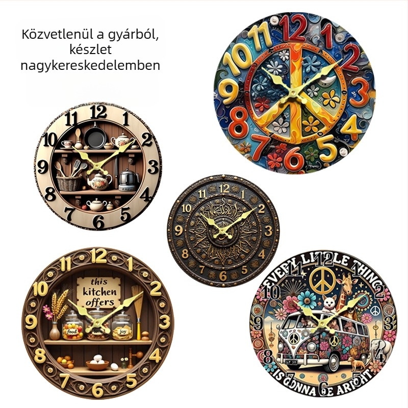 Fali óra Seiko 6168S kvarc mozgatással, fa számlap, nordic stílus, elemről működik