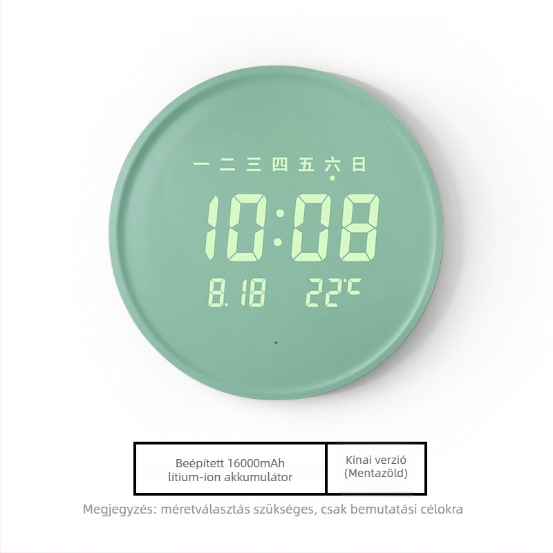 Elektronikus falióra LED kijelzővel, hőmérővel, 24 órás és naptári funkciókkal, fa kerettel, külső tápegységgel