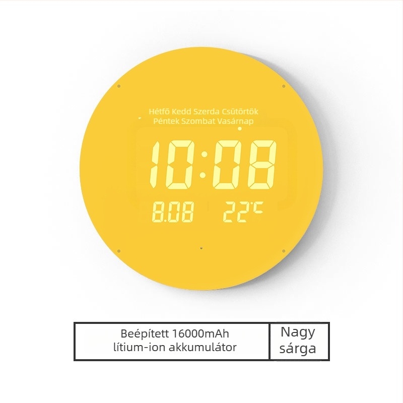 Elektronikus falióra LED kijelzővel, hőmérővel, 24 órás és naptári funkciókkal, fa kerettel, külső tápegységgel