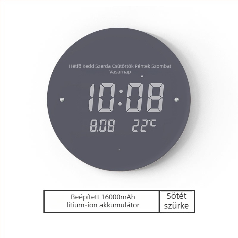 Elektronikus falióra LED kijelzővel, hőmérővel, 24 órás és naptári funkciókkal, fa kerettel, külső tápegységgel