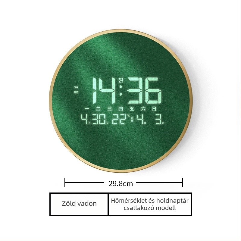 Elektronikus falióra LED kijelzővel, hőmérővel, 24 órás és naptári funkciókkal, fa kerettel, külső tápegységgel