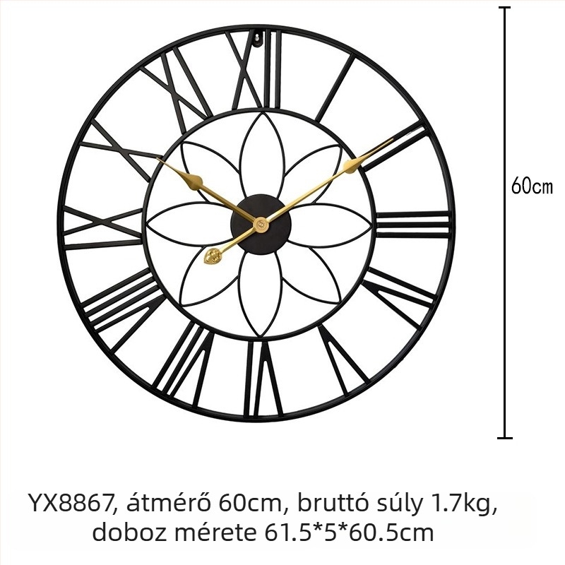 Fali óra YX8838, fém számlap és ház, másodpercek mozgása, 24 órás kijelzés