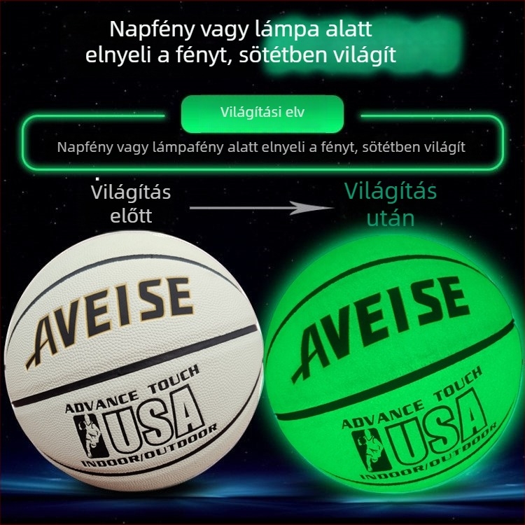 No.7 Korlátozott Kiadású Reflektív Világító Kosárlabda Kék Fénnyel és Csillagos Égbolt Hold Mintával Fehér Alapon