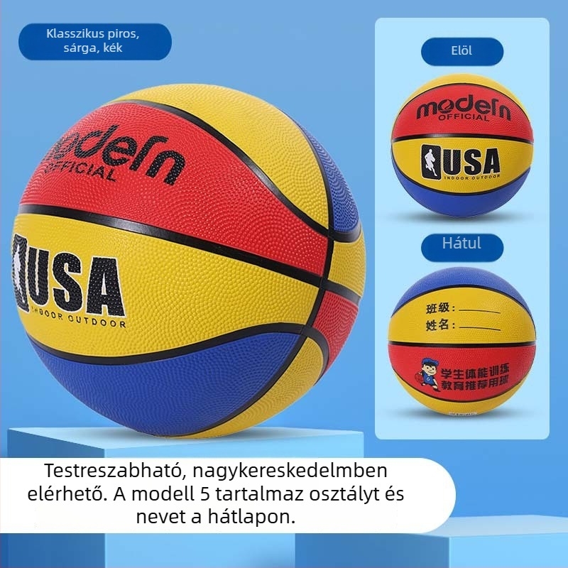 Gumi kosárlabda gyerekeknek, méretek 3–7, alkalmas óvodától az általános iskoláig, beltéri és kültéri használatra, kék