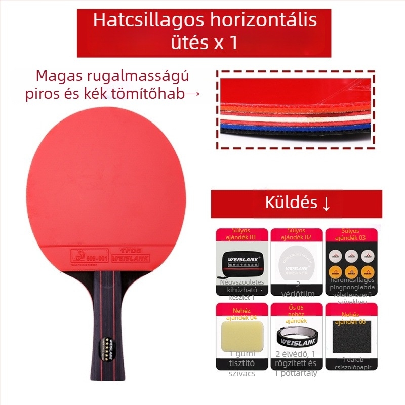 Asztalitenisz ütő: közvetlen ütés, PE penge, hosszú ragasztó gumi, testreszabható, nyomtatott logó
