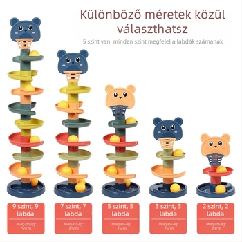 Oktató pályás golyótorony játék 3–6 éveseknek, műanyagból; fejleszti motoros készségeket, kéz-szem koordinációt és látást.