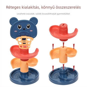 Oktató pályás golyótorony játék 3–6 éveseknek, műanyagból; fejleszti motoros készségeket, kéz-szem koordinációt és látást.