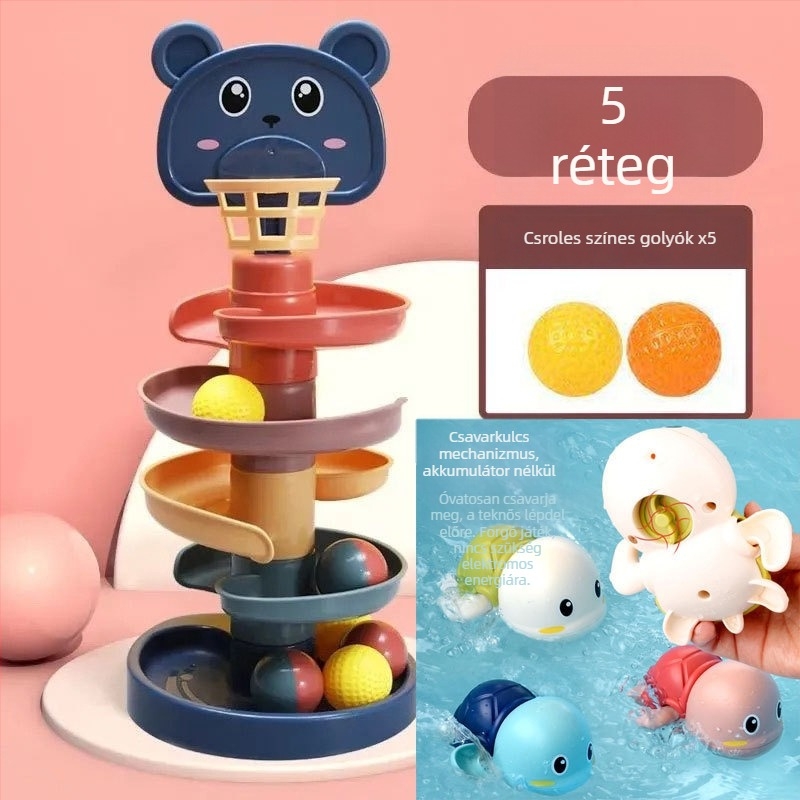 Oktató pályás golyótorony játék 3–6 éveseknek, műanyagból; fejleszti motoros készségeket, kéz-szem koordinációt és látást.
