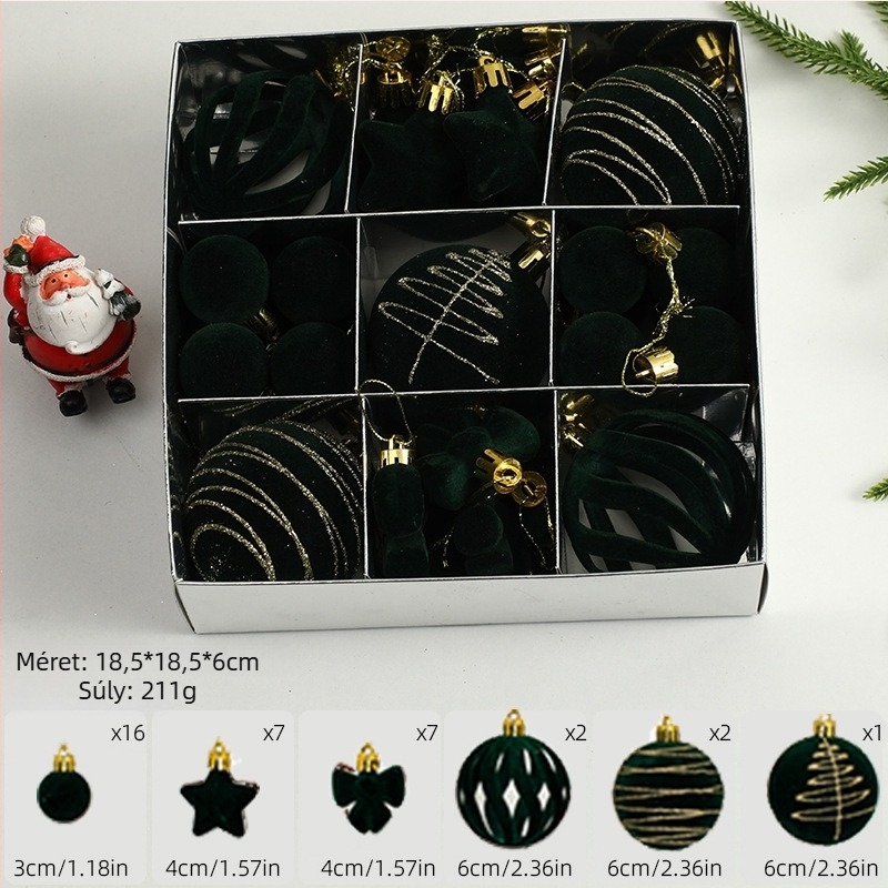 Karácsonyfadísz gömbök velúrhatású felülettel és festve (Márka: Art exhibition; Anyag: műanyag; Stílus: könnyed luxus; Kézművesség: szitanyomás)