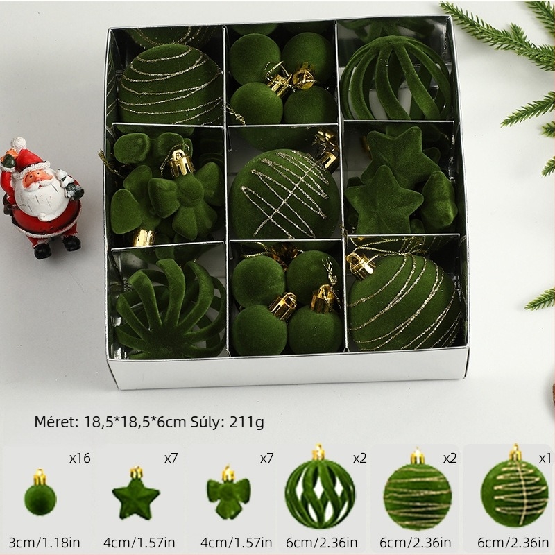 Karácsonyfadísz gömbök velúrhatású felülettel és festve (Márka: Art exhibition; Anyag: műanyag; Stílus: könnyed luxus; Kézművesség: szitanyomás)