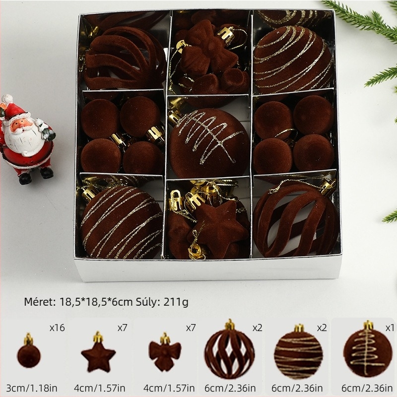 Karácsonyfadísz gömbök velúrhatású felülettel és festve (Márka: Art exhibition; Anyag: műanyag; Stílus: könnyed luxus; Kézművesség: szitanyomás)