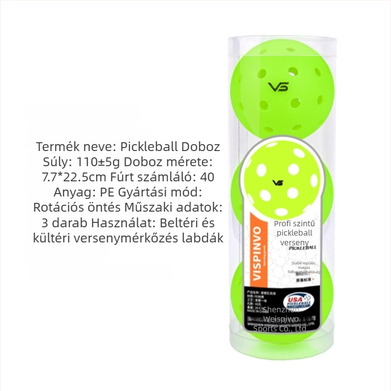 Vispinvo pickleball labda – 40 lyuk, PE anyag, tömeg 26 g