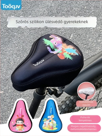 Gyerekeknek szóló kerékpár ülésfedő puha szilikon párnával, rajzfilmfigurás dizájn, megnövelt vastagsággal a kényelemért