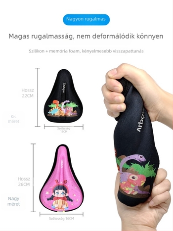Gyerekeknek szóló kerékpár ülésfedő puha szilikon párnával, rajzfilmfigurás dizájn, megnövelt vastagsággal a kényelemért