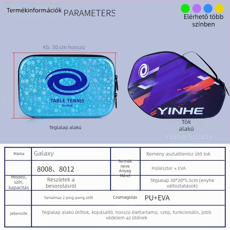 Galaxy kemény héjú asztalitenisz ütőtok – kettős rétegű, hordozható, poliészter + EVA