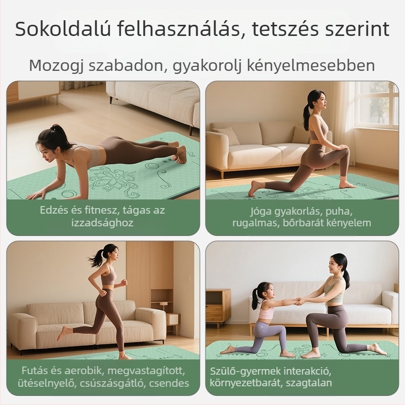 TPE jóga matrac, 185x80 cm, 8 mm vastagság, széles, csúszásmentes, kínai stílusú, virágos minta