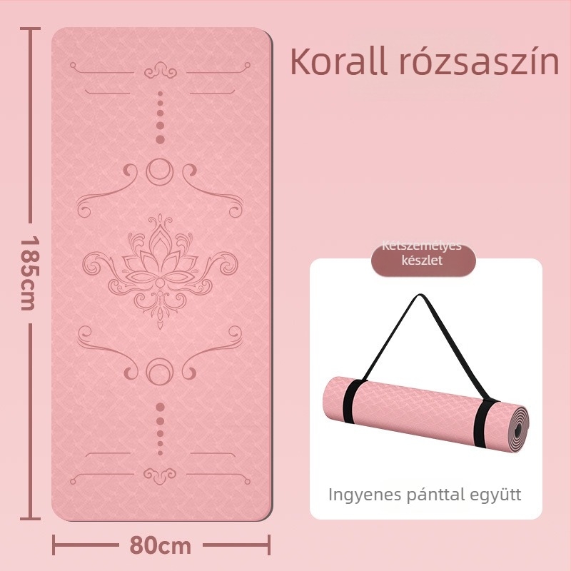 TPE jóga matrac, 185x80 cm, 8 mm vastagság, széles, csúszásmentes, kínai stílusú, virágos minta
