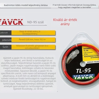 YAVCK Tl9565 tollaslabda ütőzsinór – szintetikus rostból készült selyem, magas rugalmasság, edzésre és versenyre