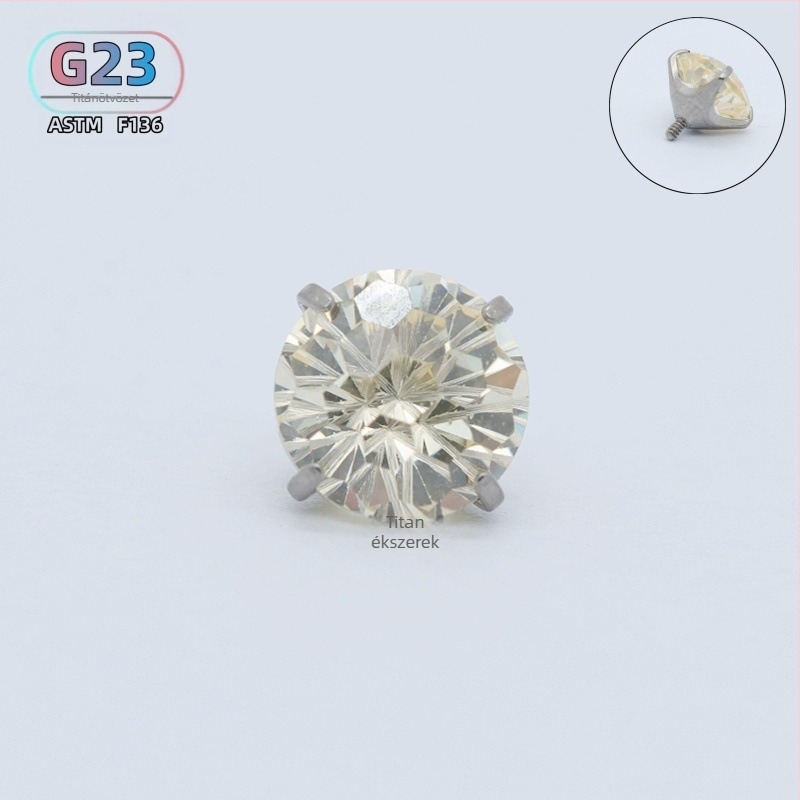 Titánium ötvözetű fülcsapok cirkón kristályokkal, kerek forma, belsőmenetes kialakítás