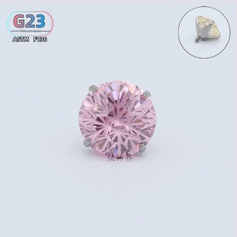 Titánium ötvözetű fülcsapok cirkón kristályokkal, kerek forma, belsőmenetes kialakítás