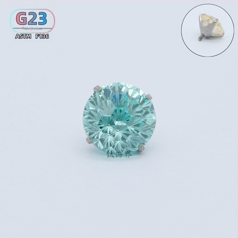 Titánium ötvözetű fülcsapok cirkón kristályokkal, kerek forma, belsőmenetes kialakítás