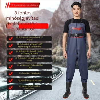 Uniszex horgászesőruha egyben, beépített vízálló nadrággal – vízálló, kopásálló, egész éves használatra