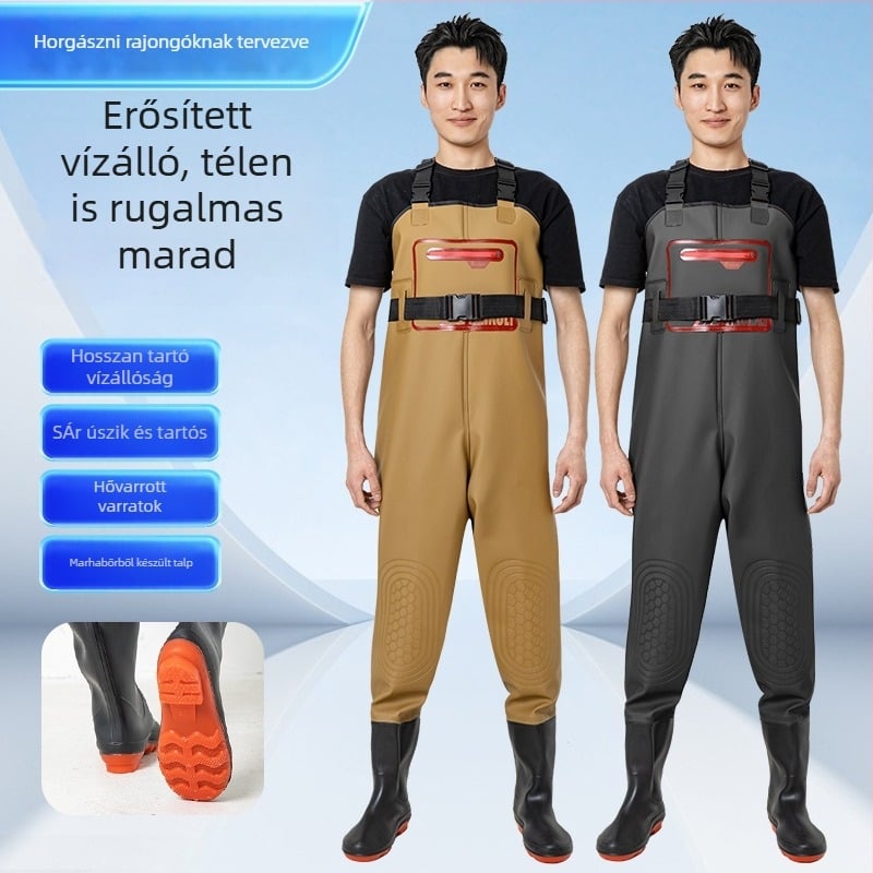 Uniszex horgászesőruha egyben, beépített vízálló nadrággal – vízálló, kopásálló, egész éves használatra