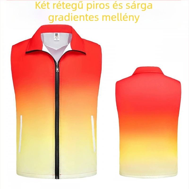 Gradient mintás önkéntes mellény, 100% poliészter, elől cipzár, laza szabás