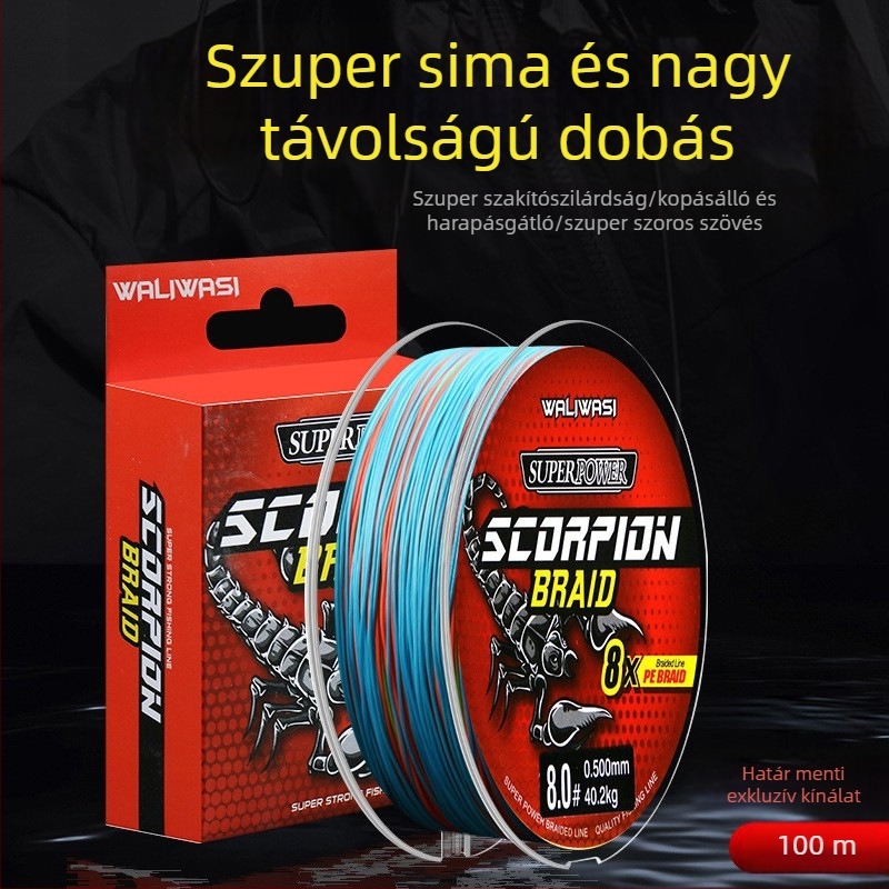 8-szálú PE horgász zsinór, 100 m, fő zsinór, hosszú dobás, nagy szakítószilárdság