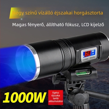 Éjszakai horgászlámpa négy fényforrással, zoom funkcióval, nagy teljesítményű lézer-toronával, akkumulátoros