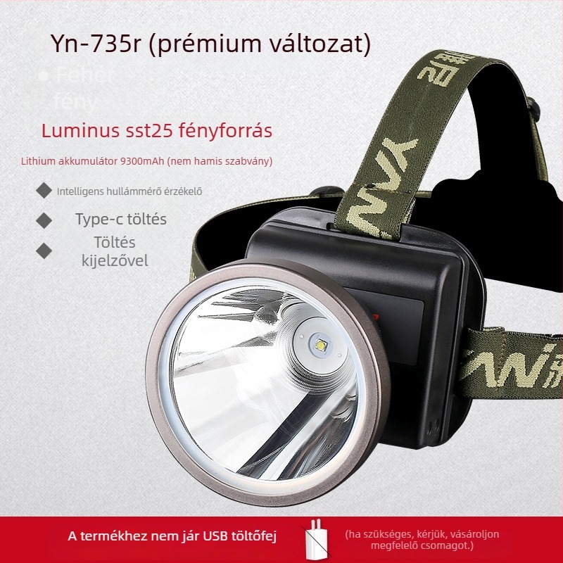 Újratölthető fejlámpa, ultranagy fényerő, 300 m hatótáv, 10 órás üzemidő, 18650 Li-ion akkumulátor