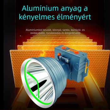 Fejlámpa, ABS ház, 300–500W, 9000mAh akkumulátor, hatótávolság 200–500m, tölthető