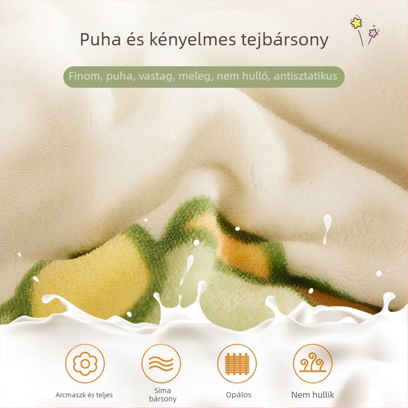 Baba pléd mag – tej-velúr anyag, poliészter és szója fehérje töltet, téli szezon, gyerekeknek 10 év alattiak számára, súly 1,1–1,5 kg