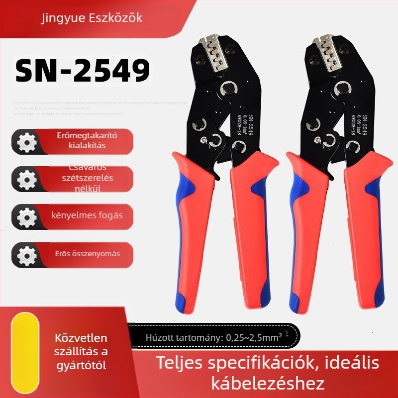 SN-58B krimpelő fogó ratchettel autóhálózati terminálokhoz, hideg préselés, súly 0.4