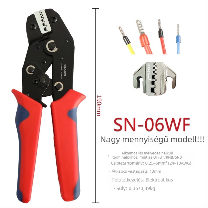 SN-58B krimpelő fogó ratchettel autóhálózati terminálokhoz, hideg préselés, súly 0.4