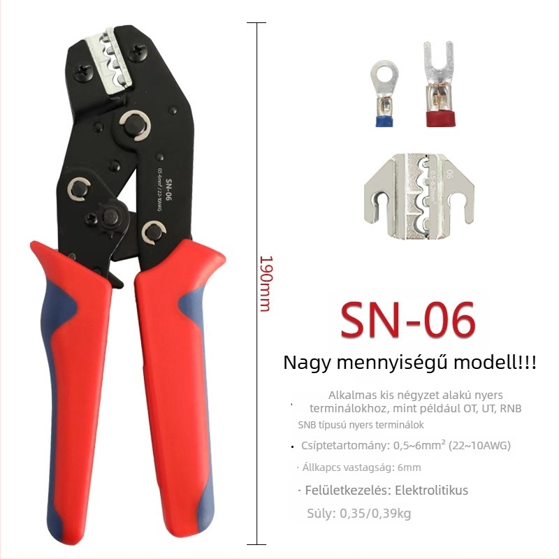 SN-58B krimpelő fogó ratchettel autóhálózati terminálokhoz, hideg préselés, súly 0.4