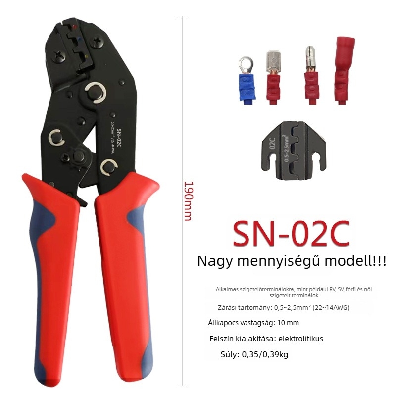 SN-58B krimpelő fogó ratchettel autóhálózati terminálokhoz, hideg préselés, súly 0.4