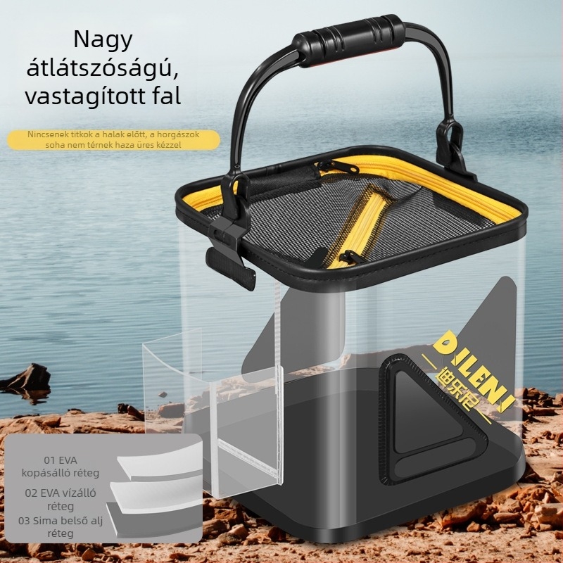 Dilone kristálytiszta vízvödör, egymásra tehető átlátszó halas vödör, többfunkciós horgászvödör fogantyúval, élőhalas vödör