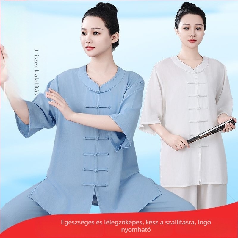 Tai Chi ruha fiúknak, nyári könnyű modell, korduroy anyag és len tartalom 31–50%, rövid ujjú