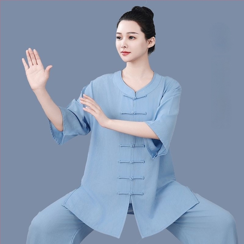 Tai Chi ruha fiúknak, nyári könnyű modell, korduroy anyag és len tartalom 31–50%, rövid ujjú