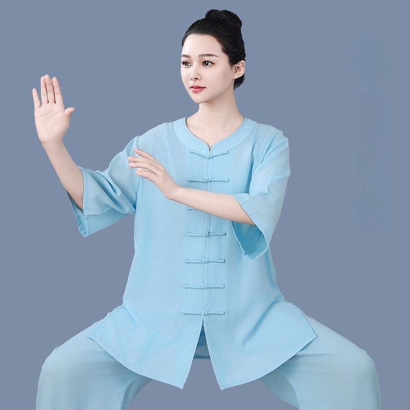 Tai Chi ruha fiúknak, nyári könnyű modell, korduroy anyag és len tartalom 31–50%, rövid ujjú