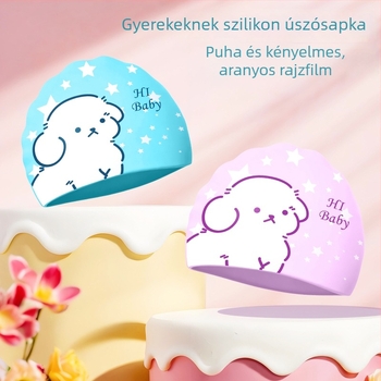 Gyerekeknek szóló szilikon úszósapka, vízálló, karikatúra mintával, kényelmes illeszkedés