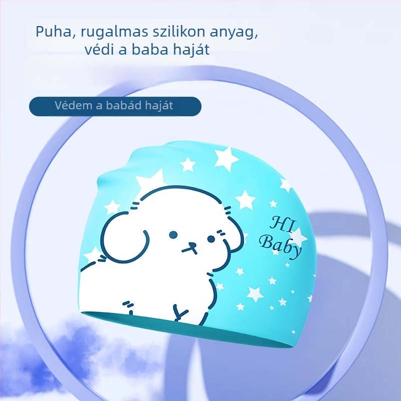 Gyerekeknek szóló szilikon úszósapka, vízálló, karikatúra mintával, kényelmes illeszkedés